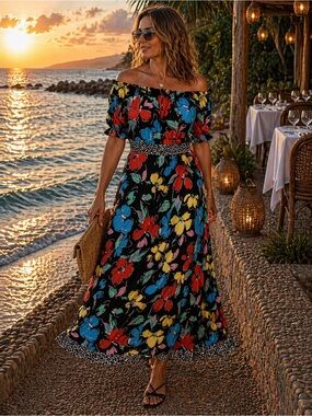 Rixo off the shoulder floral dress size 2